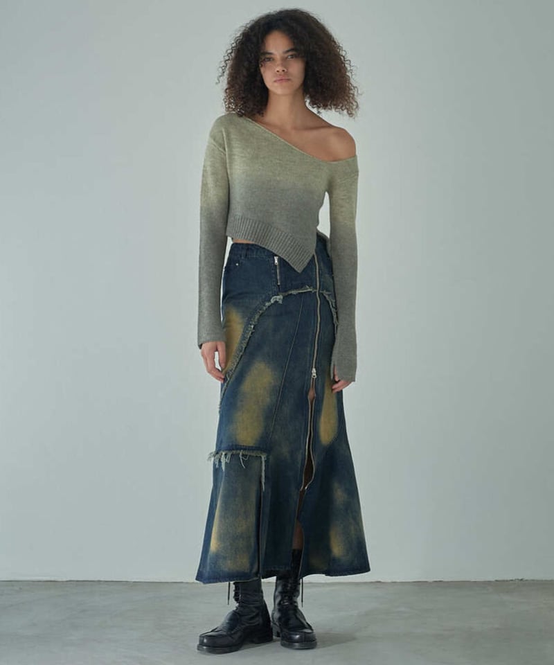 ASYMMETRY DAMAGE MAXI SKIRT (BLACK) | VIVAMUS