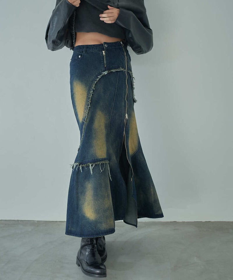 ASYMMETRY DAMAGE MAXI SKIRT (BLACK) | VIVAMUS