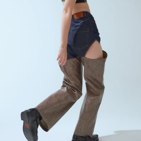 Side Slit Leather Pants（Denim×Leather）