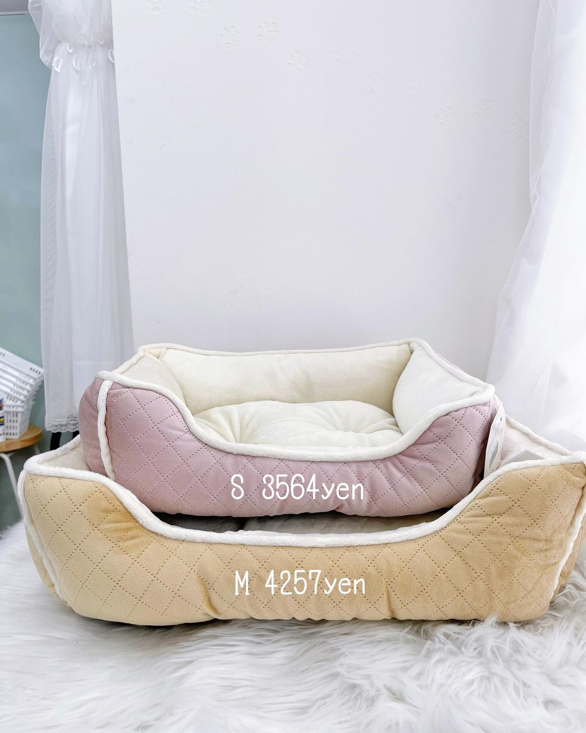 pbe209】キルティング風スクエアベッド S ボア ペットベッド