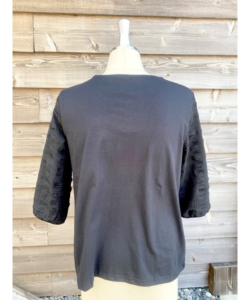 膨れジャガード切替袖口ゴム7分袖Tシャツ | ミセス・シニアの洋服WEARPLUS