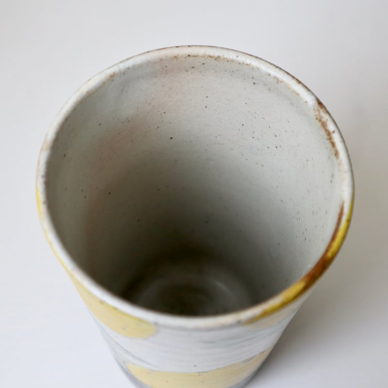 会津本郷焼 樹ノ音工房 加彩ビアマグ（レモン・青黒丸花） | nukumoly