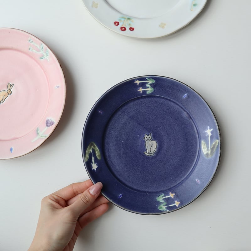 長浜由起子 絵付け6寸皿（ピンク・青・白） | nukumoly