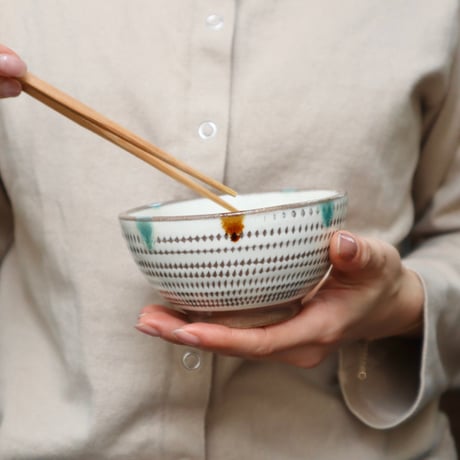 小石原焼　まるた窯/太田剛速　三彩飛び鉋飯椀