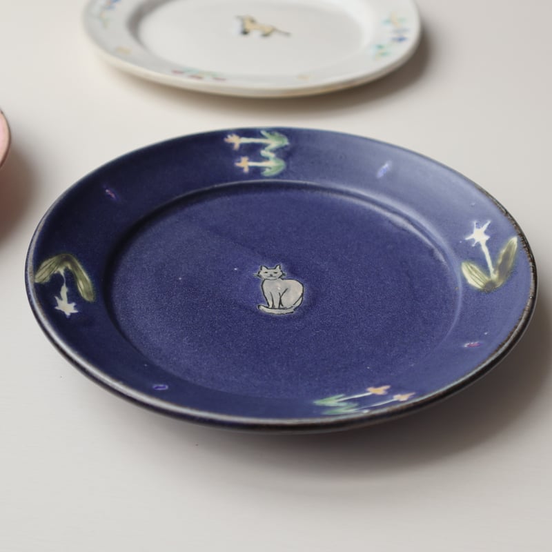 長浜由起子 絵付け6寸皿（ピンク・青・白） | nukumoly