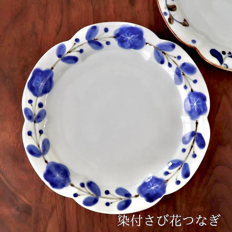 村田森　染付輪花皿 村田森 染付輪花皿