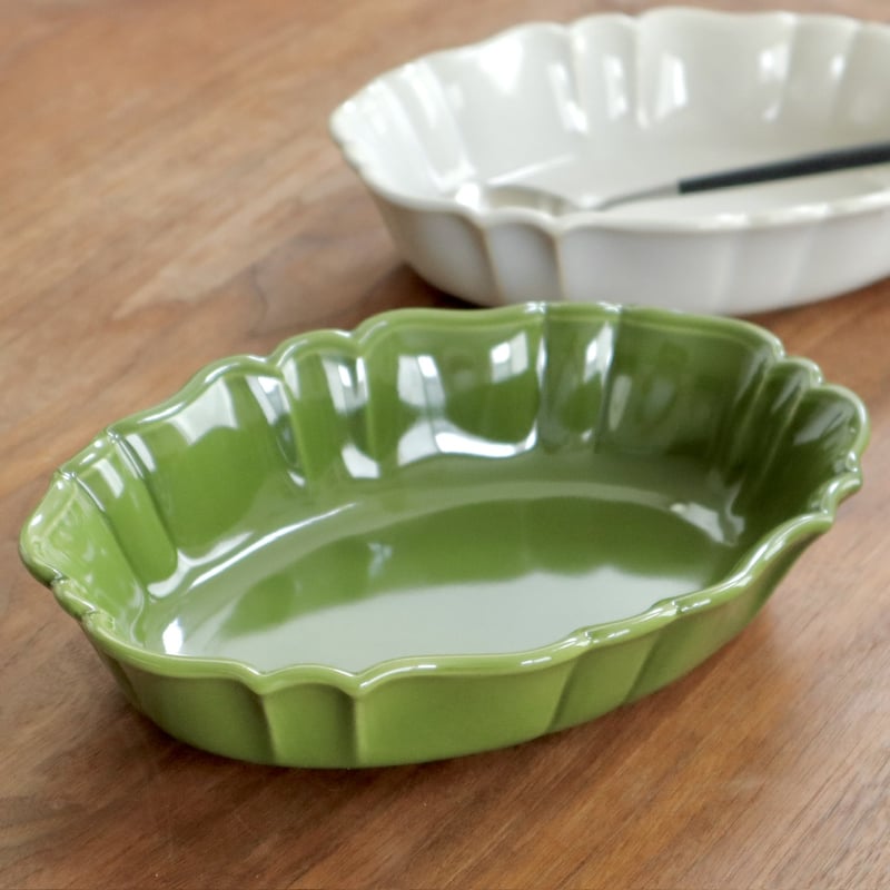 studio m' グラタン皿 ラコットクルンプリL（グリーン・白） | nukumoly