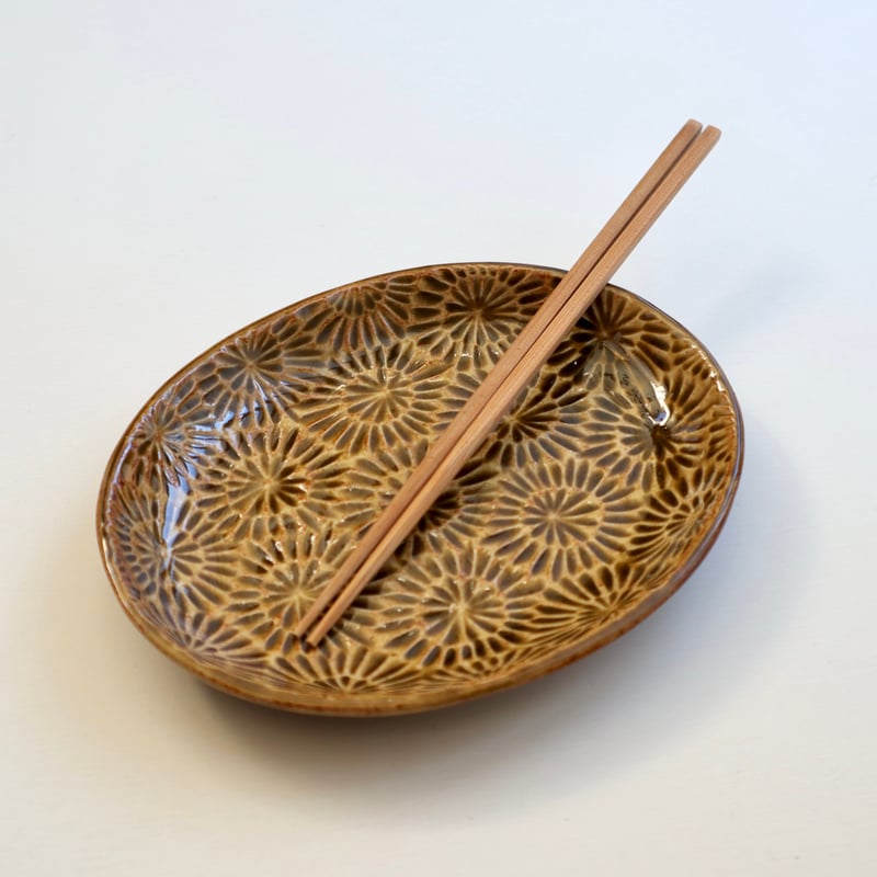 陶器製　黄土色　円形大型盆栽鉢　落款　陶陽　松本武 野村朋香 黄釉六花紋楕円皿 | nukumoly