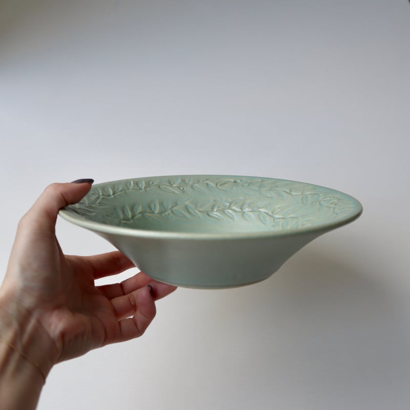 会津本郷焼 樹ノ音工房 色釉印花7寸鉢（グリーン / ブルー） | nukumoly