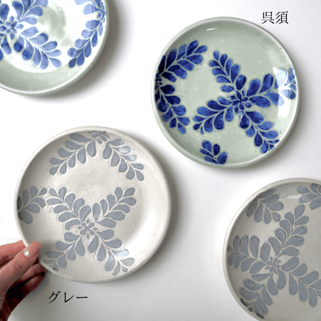 松崎麗　5寸丸皿（グレー・呉須)