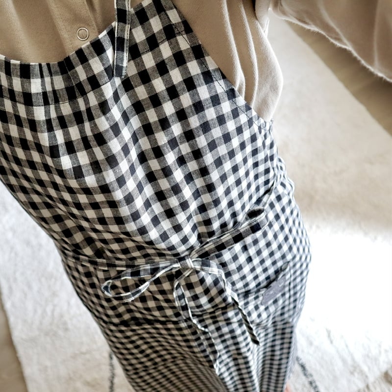 コットンリネンエプロン（ブラック・ブラックチェック・ブルーグリーン