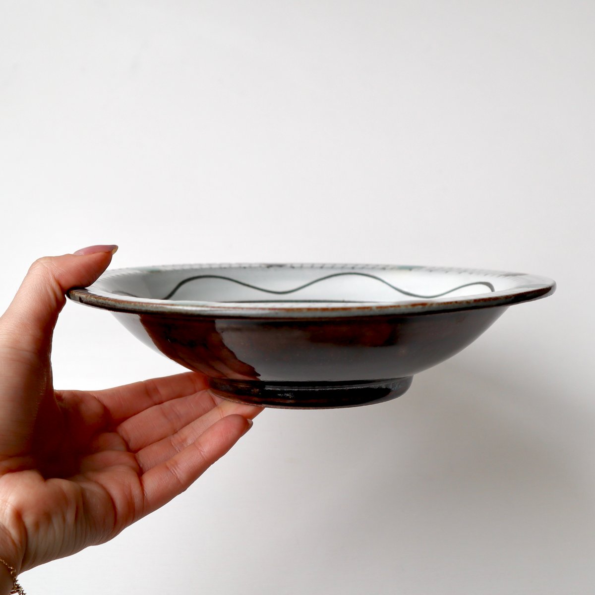 「64 昭和レトロ 陶磁器シリーズ」小石原焼 太田窯 二彩 胴太 花瓶 小石原焼 まるた窯/太田剛速 三彩飛び鉋鉢（7寸） | nukumoly