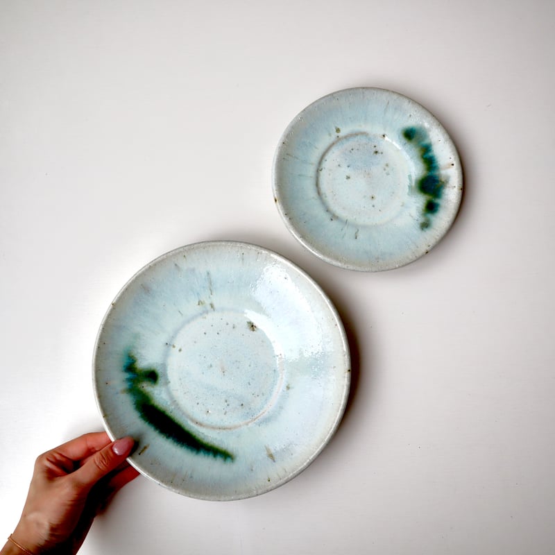 会津本郷焼 樹ノ音工房/佐藤大寿 灰釉緑釉掛け分け皿（中・大