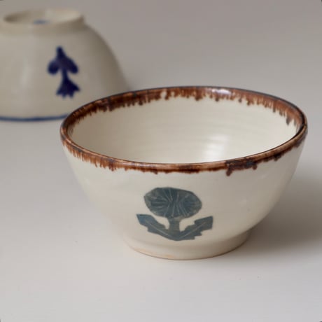 長浜由起子　和紙染シリーズ　茶碗（青・茶）