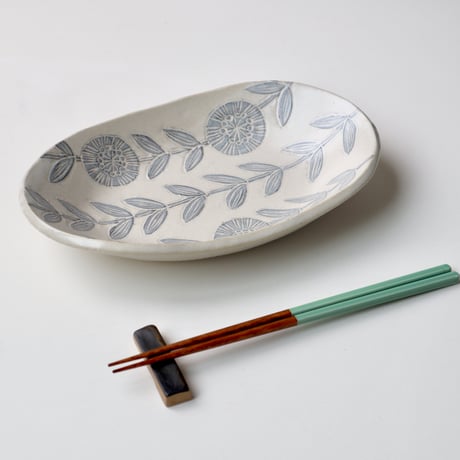 松崎麗　楕円皿（グレー）