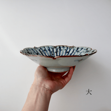 砥部焼　陶房遊　錆青　平鉢（大・小）