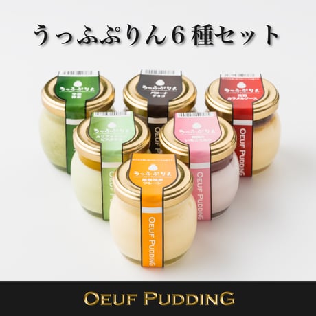 うっふぷりん6種セット6個入（カラメル1／プレーン1／抹茶1／チョコ1／いちごミルク1／ピスタチオ1）【冷蔵】