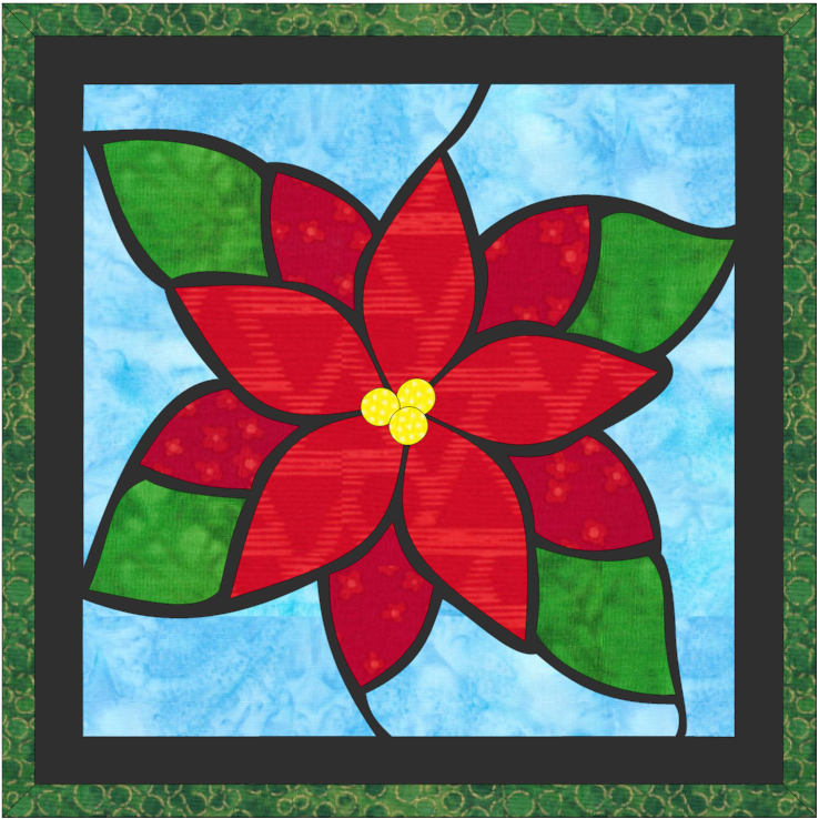 ポインセチア ステンドグラス風キルト(MOSAIC QUILT)型紙 ポインセチア ステンドグラス風キルト(MOSAIC QUILT)型紙