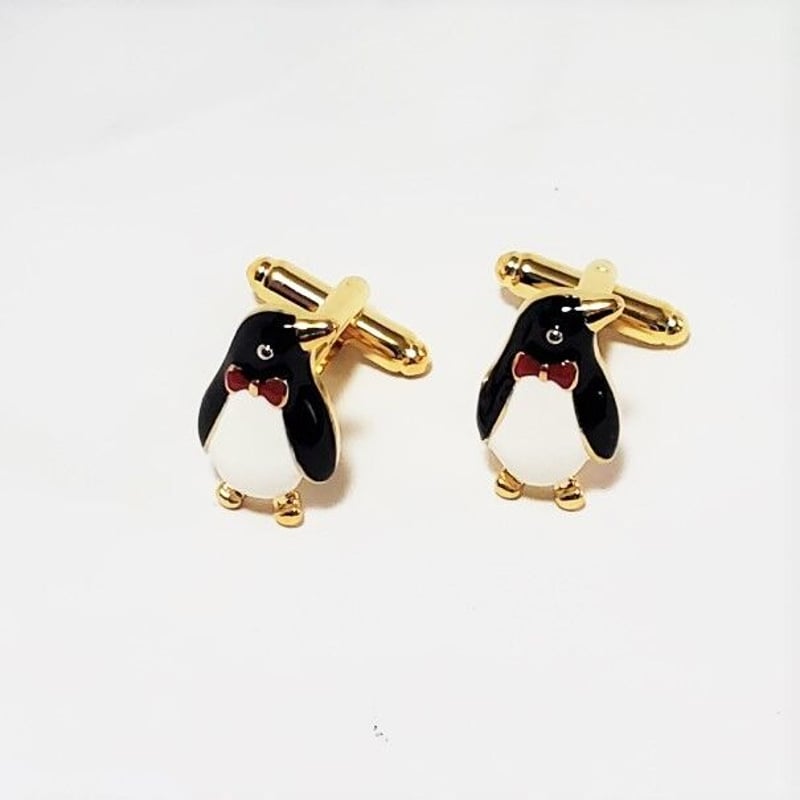 Ferragamo カフス ペンギン ペンギンのカフスボタン】赤の蝶ネクタイが可愛い☆ゴールドが上品