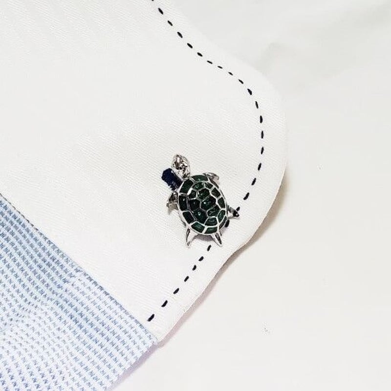 亀のカフスボタン】亀のカフスボタン(シルバーxEグリーン 亀のカフスボタン】亀のカフスボタン(シルバーxEグリーン