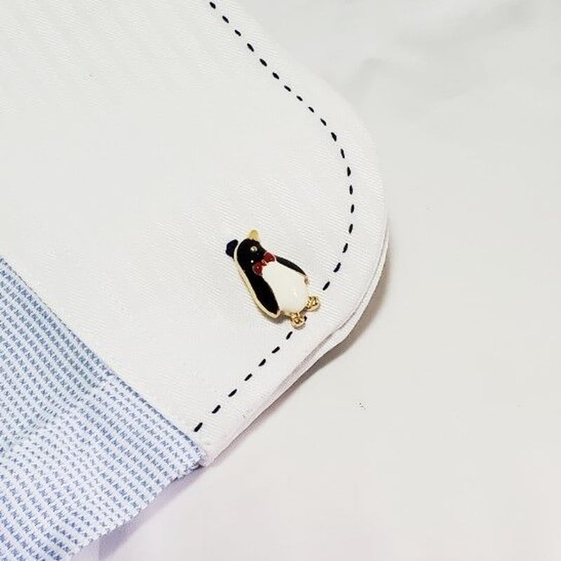ペンギンのカフスボタン】赤の蝶ネクタイが可愛い☆ゴールドが上品