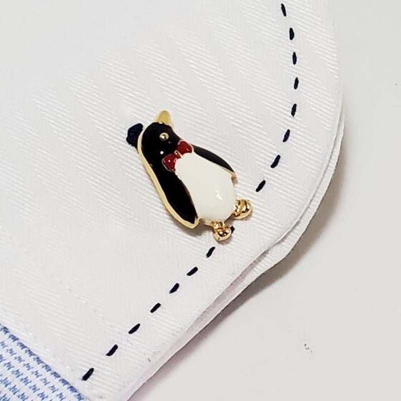Ferragamo カフス ペンギン ペンギンのカフスボタン】赤の蝶ネクタイが可愛い☆ゴールドが上品