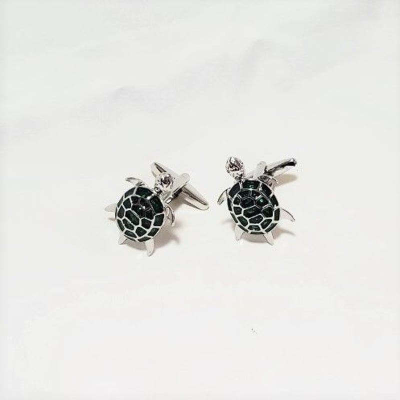 亀のカフスボタン】亀のカフスボタン(シルバーxEグリーン 亀のカフスボタン】亀のカフスボタン(シルバーxEグリーン