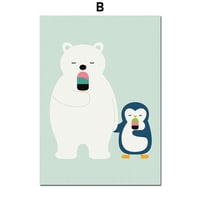 アートポスター 動物イラストシリーズ シロクマ ペンギン デザインNO-b