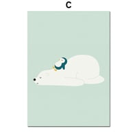 アートポスター 動物イラストシリーズ シロクマ ペンギン デザインNO-c