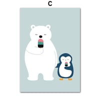 アートポスター 動物イラストシリーズ シロクマ ペンギン デザインNO-c