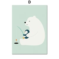アートポスター 動物イラストシリーズ シロクマ ペンギン デザインNO-d