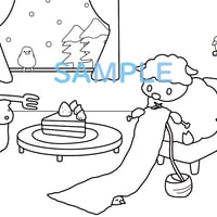 ぬりえ　12月　「あみものでのんびりひつじさん」