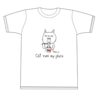 【限定受注発注】猫✖️しあわせうさぎバッチ付き！Tシャツ　　　　　「　Cat runs my place ！」
