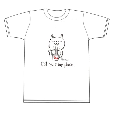 【限定受注発注】猫✖️しあわせうさぎバッチ付き！Tシャツ　　　　　「　Cat runs my place ！」