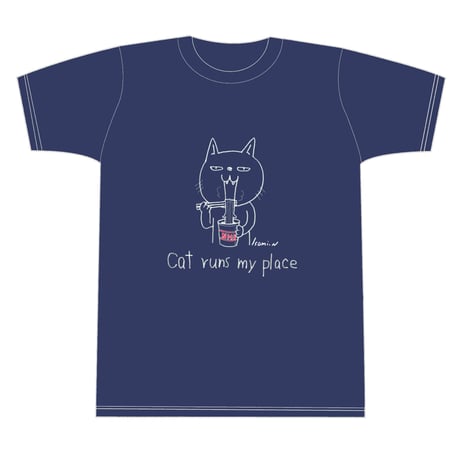 【限定受注発注】猫✖️しあわせうさぎバッチ付き！Tシャツ　　　　　「　Cat runs my place ！」