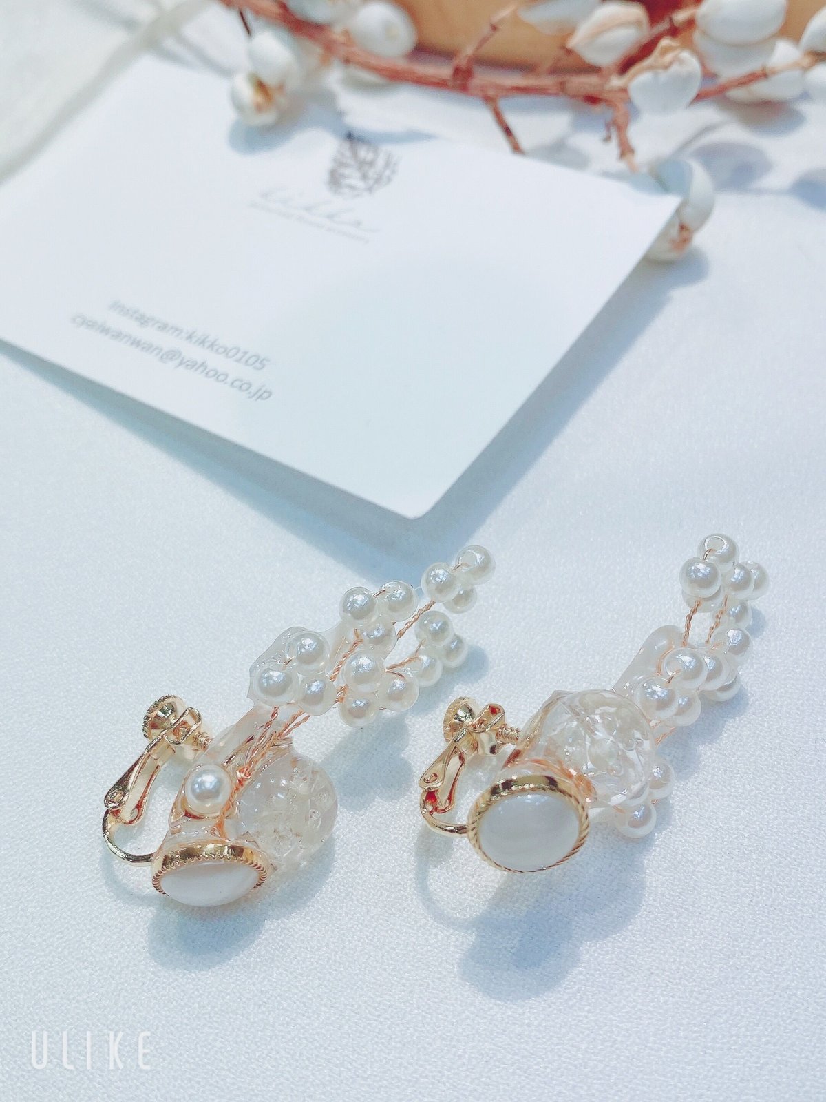 liqui かすみ草パールブロンイヤリング かすみ草パールブロンピアス | liqui