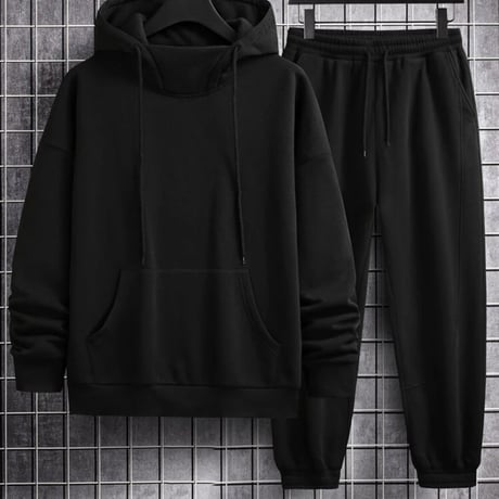 Drawstring hoodie & sweatpants - black