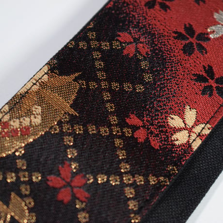 帆布ギターストラップ【桜と扇　赤】京都金襴　和柄 | Handmade Japanese Guitar Strap