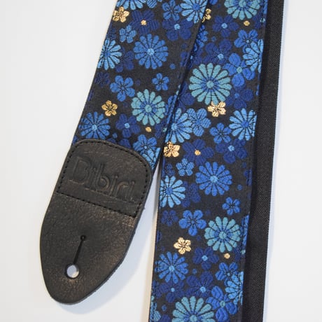 帆布ギターストラップ【菊吹雪　青】京都金襴　和柄 | Handmade Japanese Guitar Strap