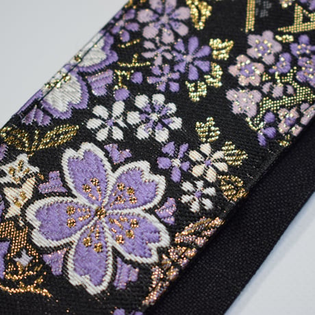 和柄　ギターストラップ　金襴　桜ブラック | Handmade Japanese Guitar Strap