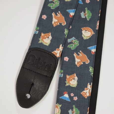 帆布ギターストラップ【柴犬じゃぱん　薄紺】和柄 | Handmade Japanese Guitar Strap