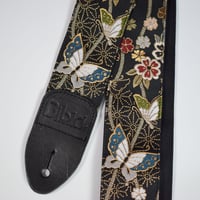 帆布ギターストラップ【蝶と霞　黒】京都金襴　和柄 | Handmade Japanese Guitar Strap