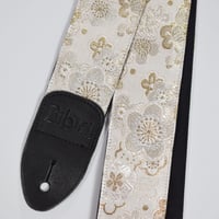 帆布ギターストラップ【梅モダン　白】京都金襴　和柄 | Handmade Japanese Guitar Strap