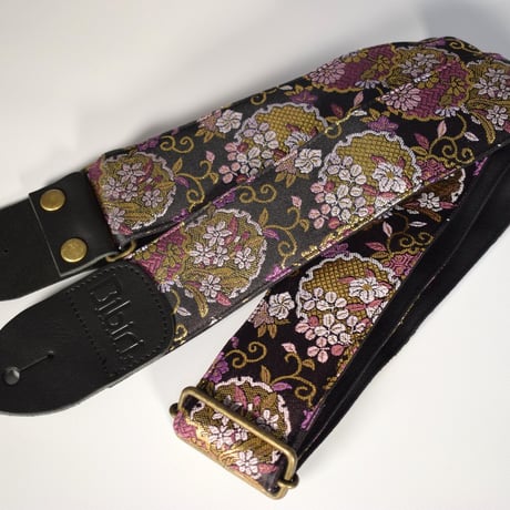 帆布ギターストラップ【和ブーケ】京都金襴　和柄 | Handmade Japanese Guitar Strap