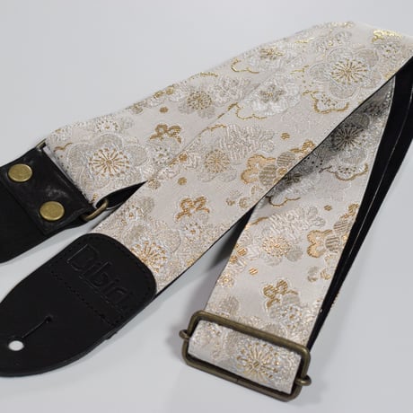 帆布ギターストラップ【梅モダン　白】京都金襴　和柄 | Handmade Japanese Guitar Strap