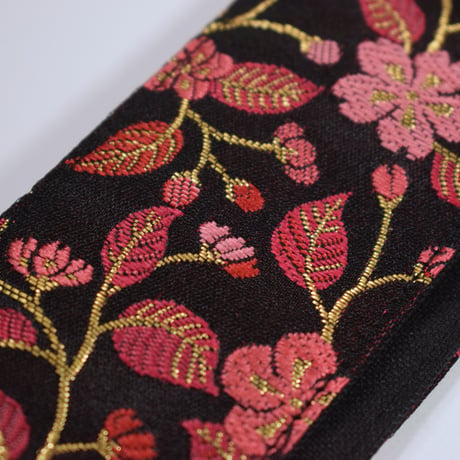 帆布ギターストラップ【桜　赤ピンク】京都金襴　和柄 | Handmade Japanese Guitar Strap