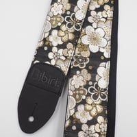帆布ギターストラップ【梅モダン　黒】京都金襴　和柄 | Handmade Japanese Guitar Strap