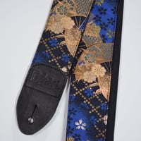 帆布ギターストラップ【桜と扇　青】京都金襴　和柄 | Handmade Japanese Guitar Strap