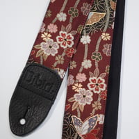 帆布ギターストラップ【蝶と霞　赤】京都金襴　和柄 | Handmade Japanese Guitar Strap
