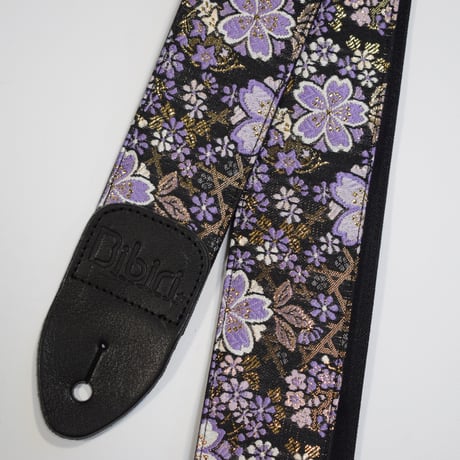 和柄　ギターストラップ　金襴　桜ブラック | Handmade Japanese Guitar Strap